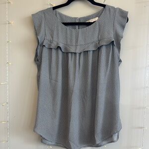 LOFT Gray Cap Sleeve Ruffled Blouse